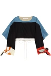 CHLOÉ Cropped color-block cotton-twill top
