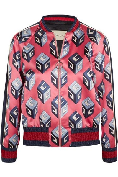 Shop Gucci Printed Duchesse Silk-satin Bomber Jacket In Pink