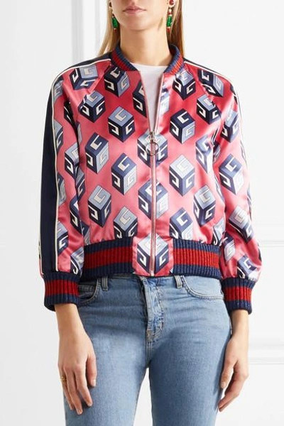 Shop Gucci Printed Duchesse Silk-satin Bomber Jacket In Pink