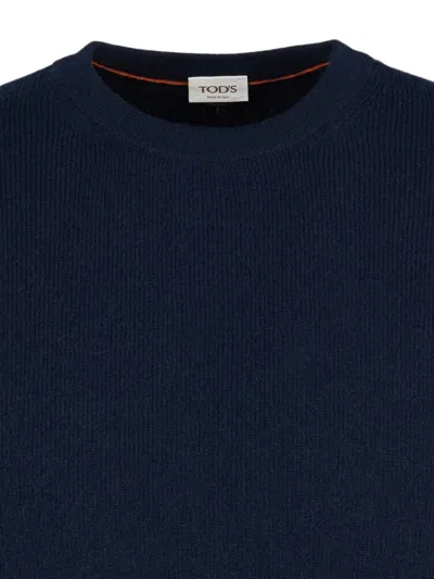 Tod's Round-neck Pullover In Cashmere In Blue