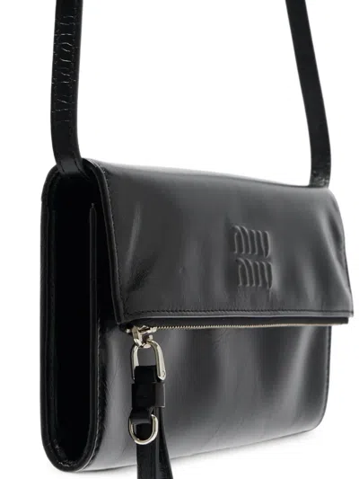 Miu Miu Leather Pouch With Shoulder Strap In Blue