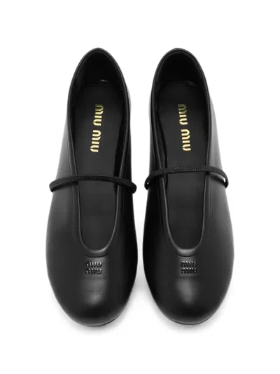 Miu Miu Logo-embossed Elasticated-strap Ballet Flats In Multi