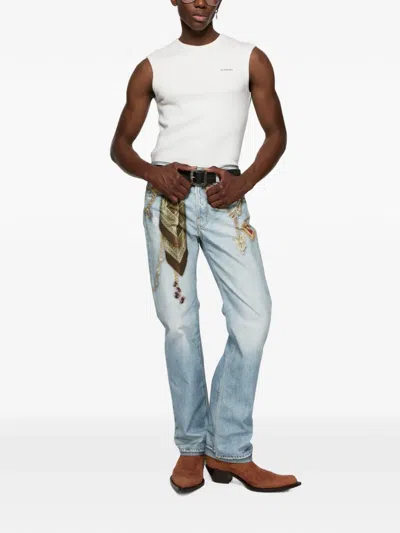 Acne Studios Printed Cotton Canvas Jeans In Blue