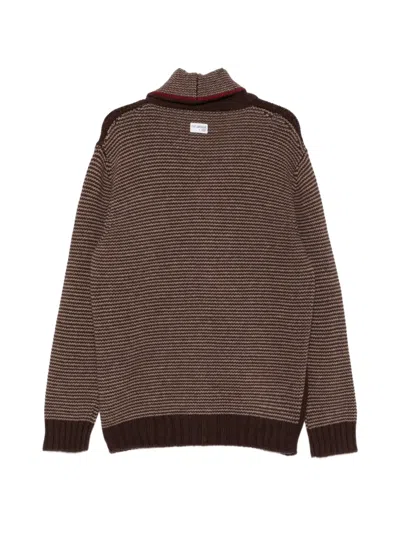 Fay Geometric-pattern Shawl-collar Cardigan In Brown