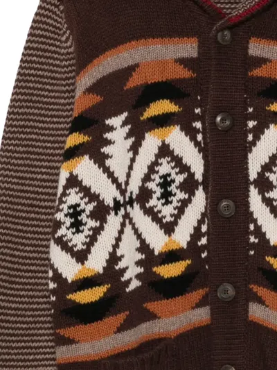 Fay Geometric-pattern Shawl-collar Cardigan In Brown