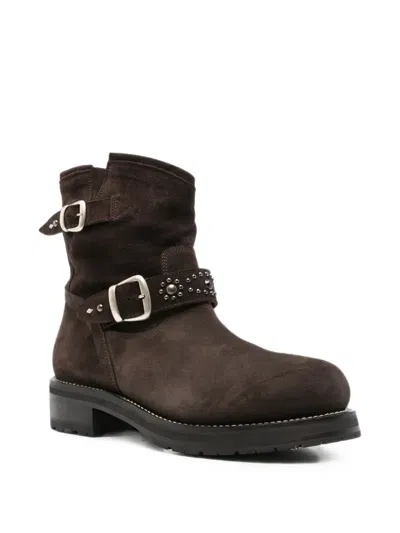 Second / Layer Buckled Studded Boots In Brown