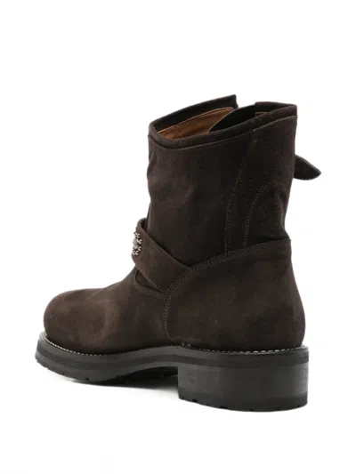 Second / Layer Buckled Studded Boots In Brown