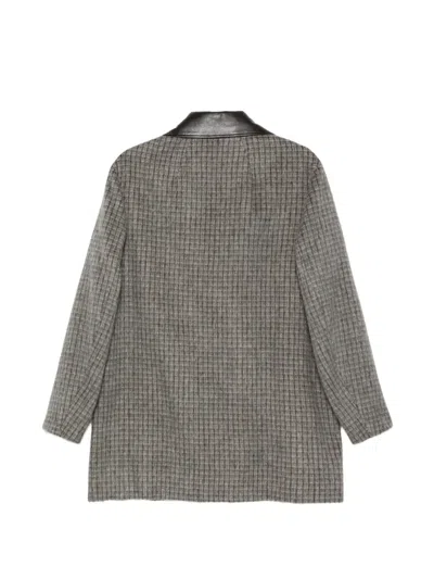 Luisa Cerano Check-pattern Leather-collar Coat In Grey