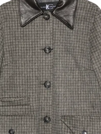 Luisa Cerano Check-pattern Leather-collar Coat In Grey
