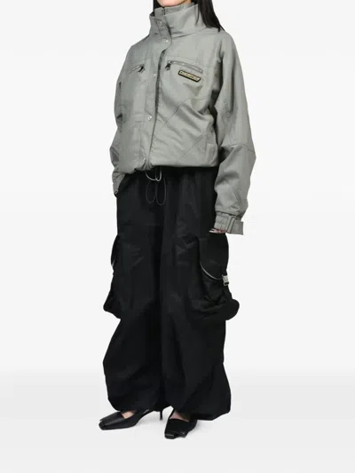 Attico Logo-patch Drawstring Bomber Jacket In Grey