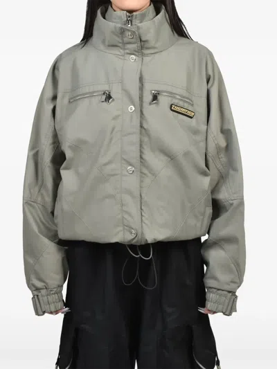 Attico Logo-patch Drawstring Bomber Jacket In Grey