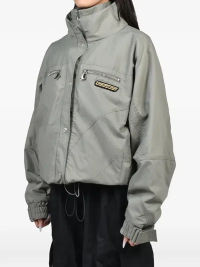 Attico Logo-patch Drawstring Bomber Jacket In Grey