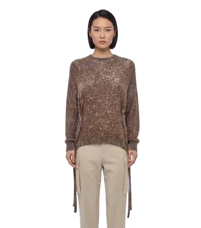 Stella Mccartney Gold Embellished Crew Neck Sweater In Brown