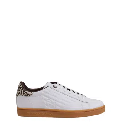 Ea7 White Leather Sneakers In White