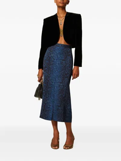 Twinset Python Print Crêpe Midi Skirt In Blue