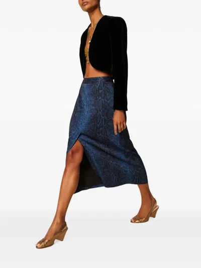 Twinset Python Print Crêpe Midi Skirt In Blue