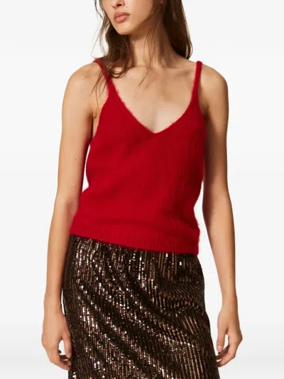 Twinset Brushed Wool Blend Top In Red