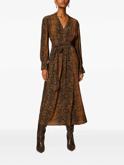 Twinset Long Python Print Dress In Brown