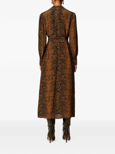 Twinset Long Python Print Dress In Brown