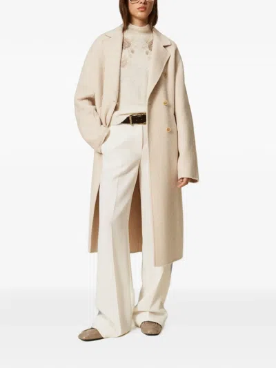 Twinset Belted Double-breasted Coat In Neutrals