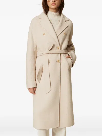 Twinset Belted Double-breasted Coat In Neutrals