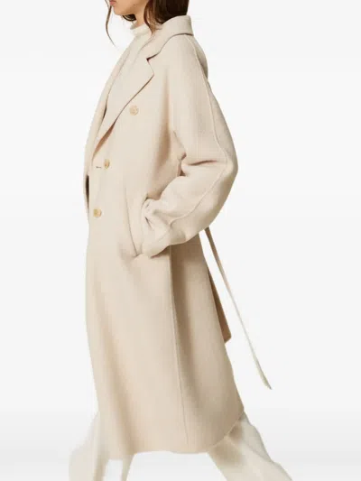 Twinset Belted Double-breasted Coat In Neutrals