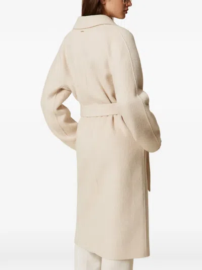 Twinset Belted Double-breasted Coat In Neutrals