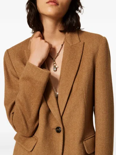 Twinset Chevron-pattern Blazer In Brown