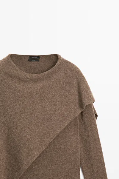 Massimo Dutti Pull Cape 100 % Laine In Marron