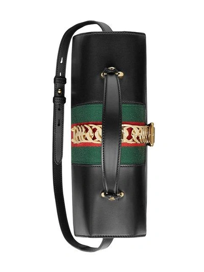 Shop Gucci Sylvie Leather Top Handle Bag In Black