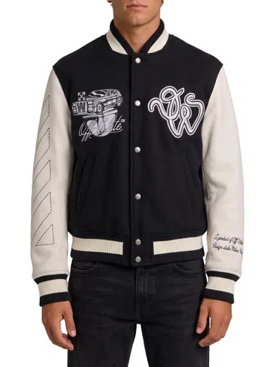 Off-white Black Wool Regular Collage Varsity Jacket In Black