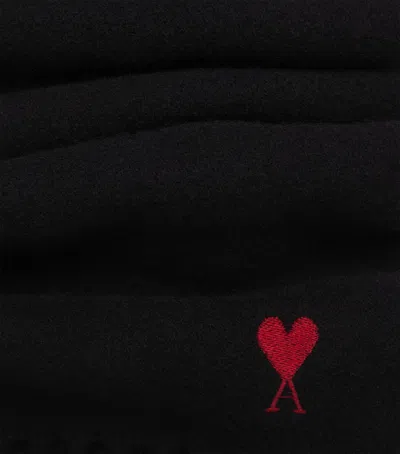 Ami Alexandre Mattiussi Ami Paris Ami De Coeur Wool Scarf With Fringed Edges In Black