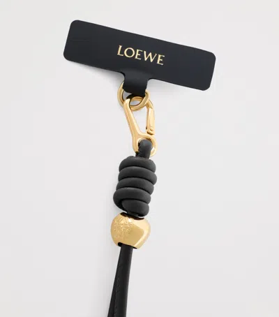 Loewe Leather Pebble Phone Strap In Black