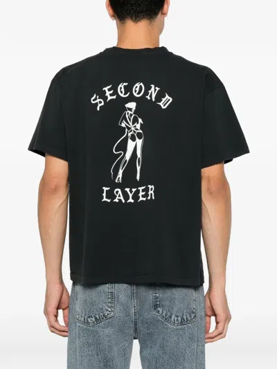Second / Layer Logo-print Graphic-print T-shirt In Black