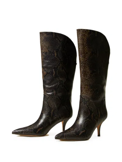 Twinset Python-print High Leather Boots In Multi