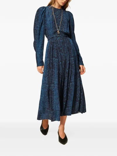 Twinset Long Python-print Crew-neck Dress In Blue