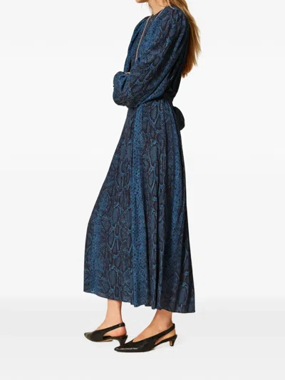 Twinset Long Python-print Crew-neck Dress In Blue