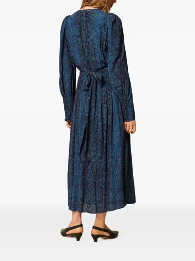 Twinset Long Python-print Crew-neck Dress In Blue
