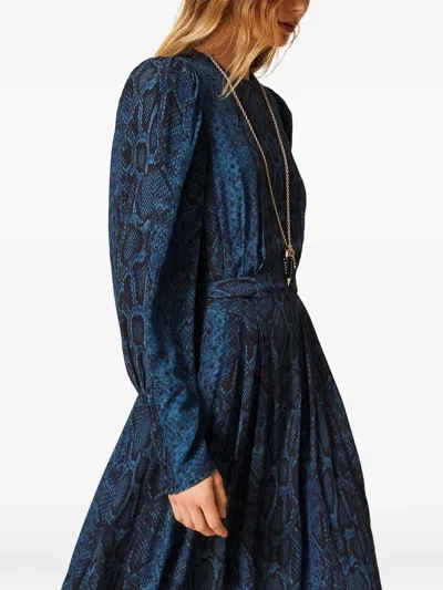 Twinset Long Python-print Crew-neck Dress In Blue