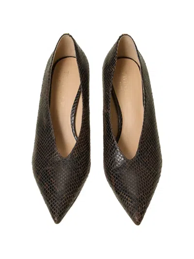 Twinset Python-print Leather Court Shoes In Multi