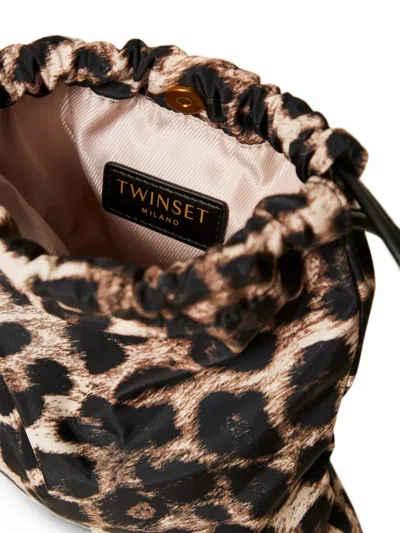 Twinset Leopard-print Drawstring Case In Purple