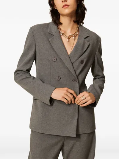 Twinset Double-breasted Flannel Jacket In Gray