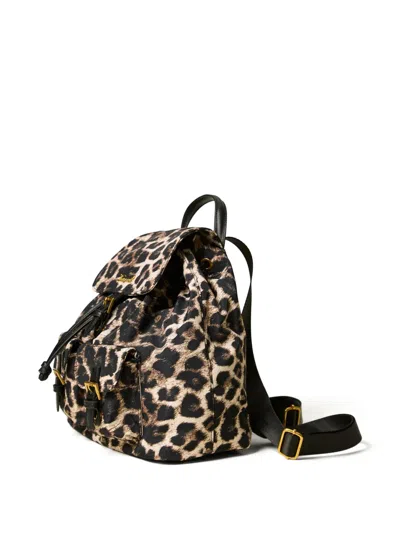 Twinset Leopard-print Buckled Backpack In Brown