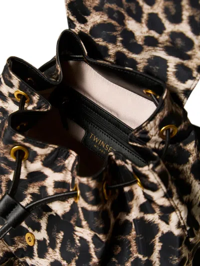 Twinset Leopard-print Buckled Backpack In Brown