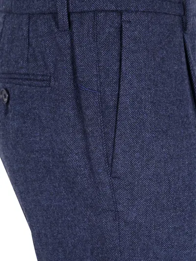 Cruna Herringbone-pattern Wool Trousers In Blue