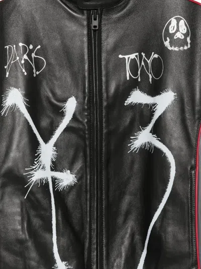 Y-3 Chito Graffiti-print Leather Jacket In Black