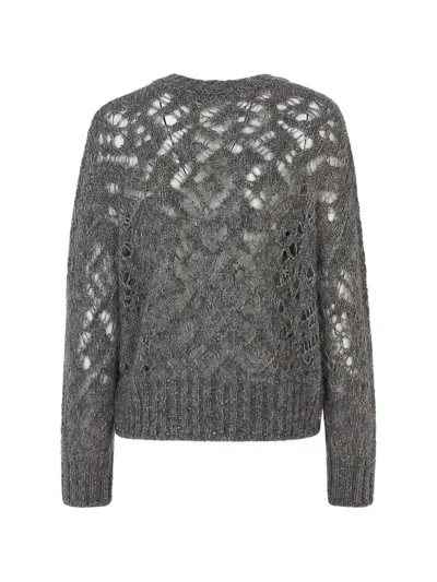 Max Mara Open-knit Sweater In Gray
