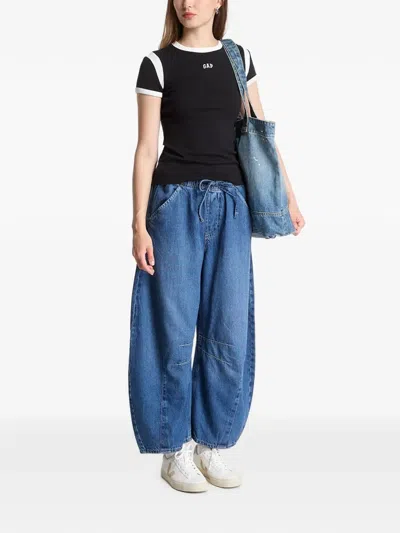 Gap Drawstring Barrel-leg Jeans In Blue