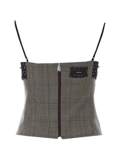 Pinko Check Top With Lace In Grey