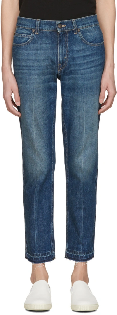 Shop Stella Mccartney Navy Cropped Frayed Jeans